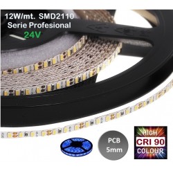Tira LED 5 mts Flexible 24V 60W Estercha (4mm) 1330 Led SMD 2110 IP20 Azul, Serie Profesional IRC >90